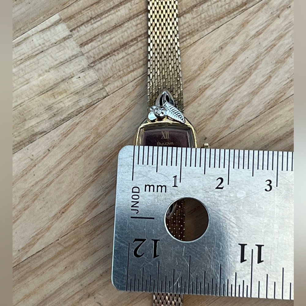 Bulova Diamond Ladies Vintage Watch Gold Plated Case Strap Burgundy Dial Works! - Picture 12 of 13